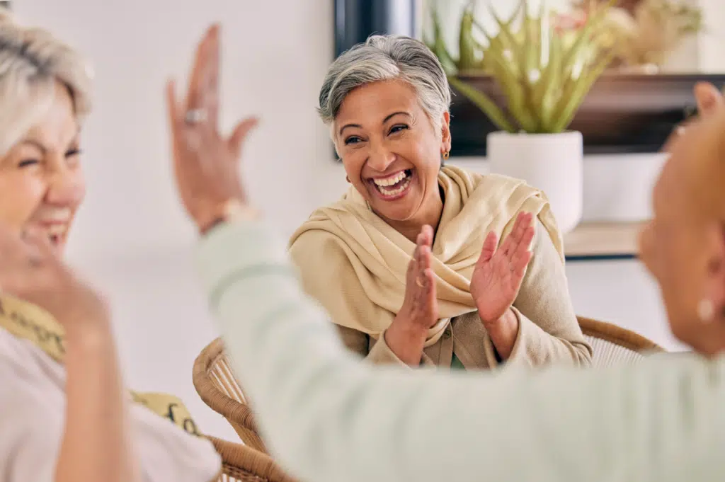 Residents enjoying a joyful moment in a common area