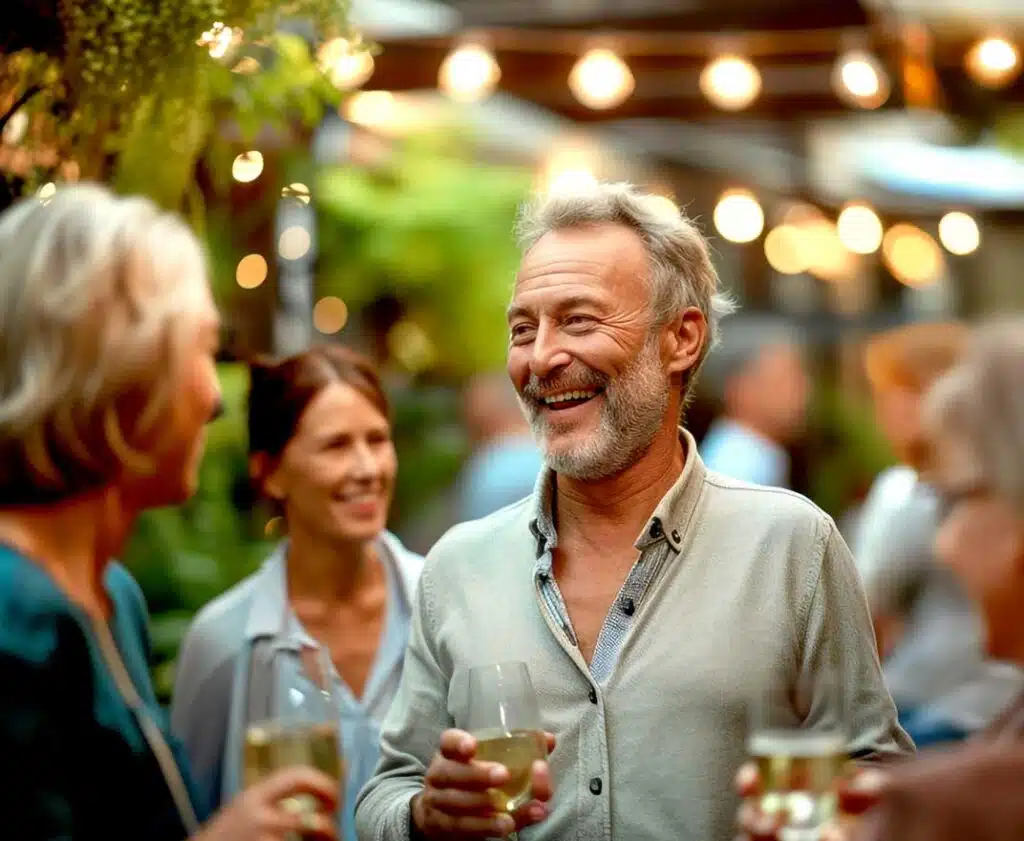 Residents enjoying a social gathering outdoors