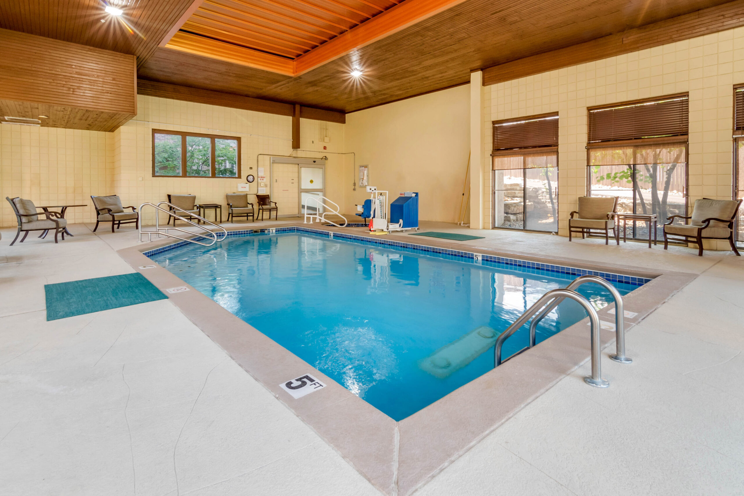 Indoor pool area at a senior living facility