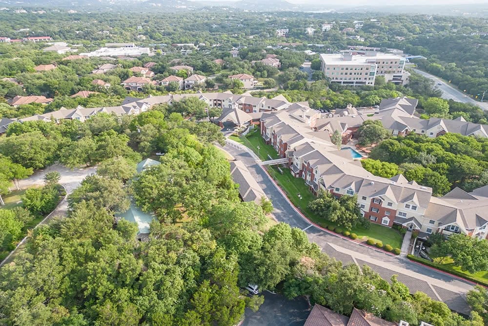 Aerial view of the Brookdale Westlake Hills community