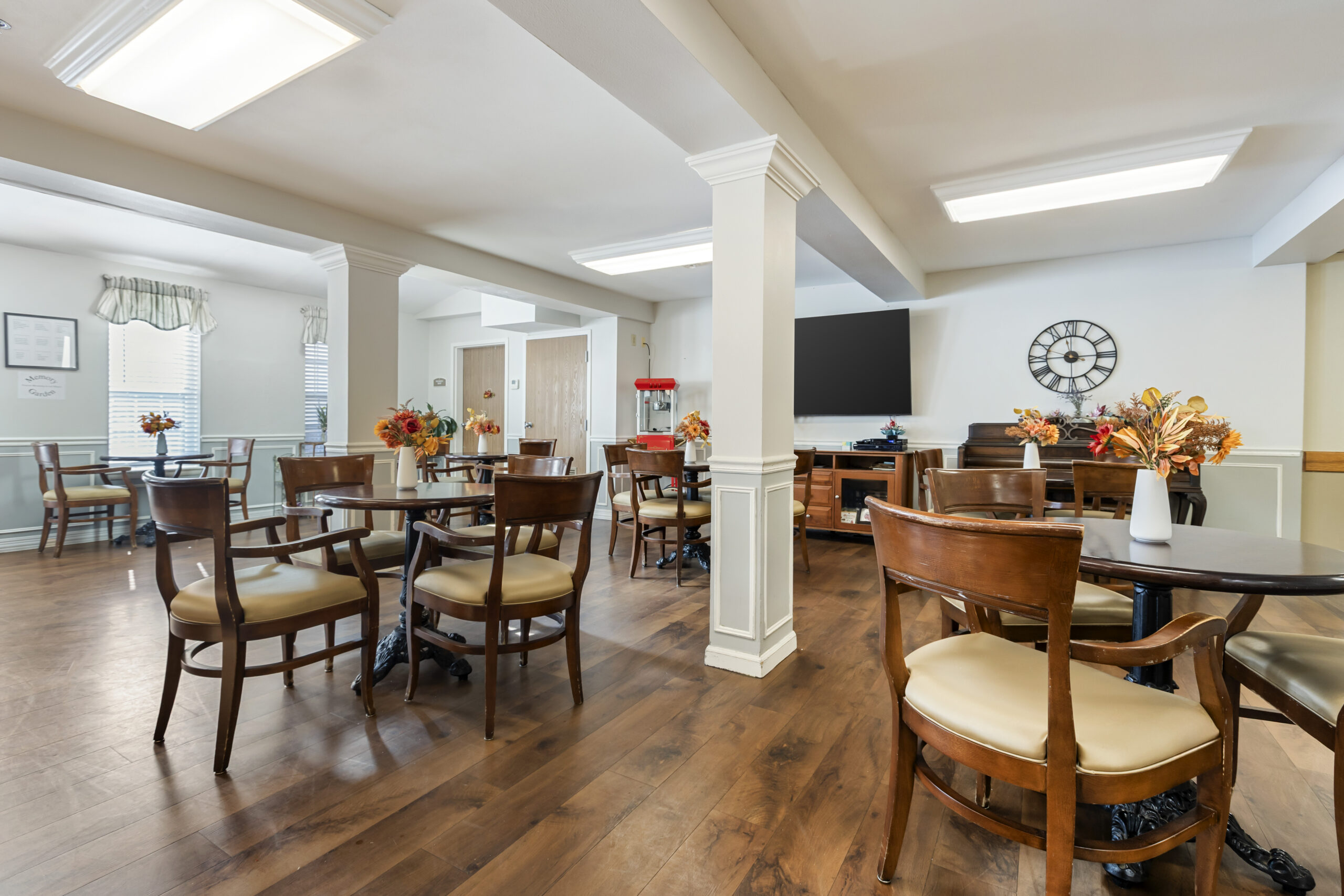 Interior of a common area with seating and decorations