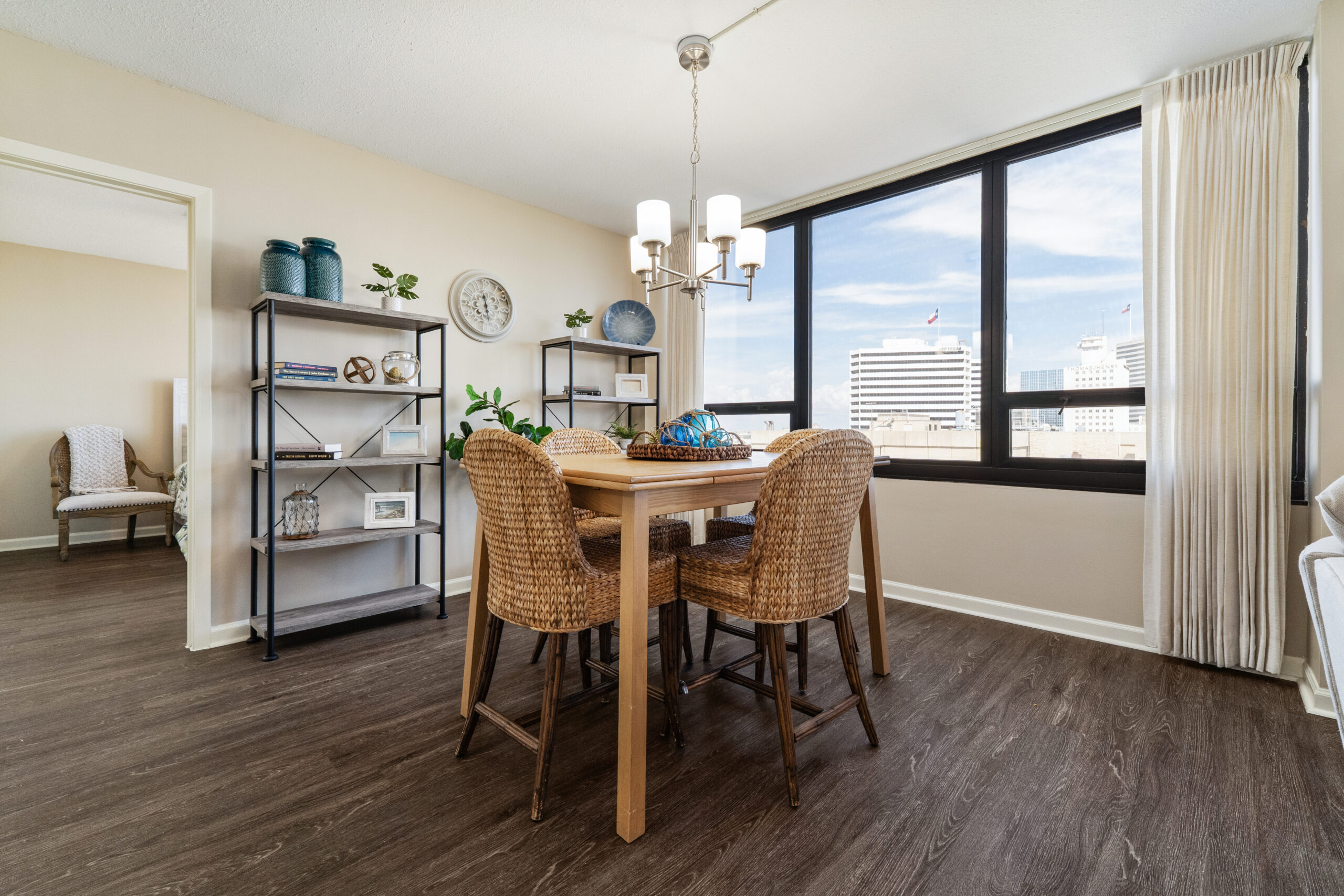 A bright dining area in a resident room