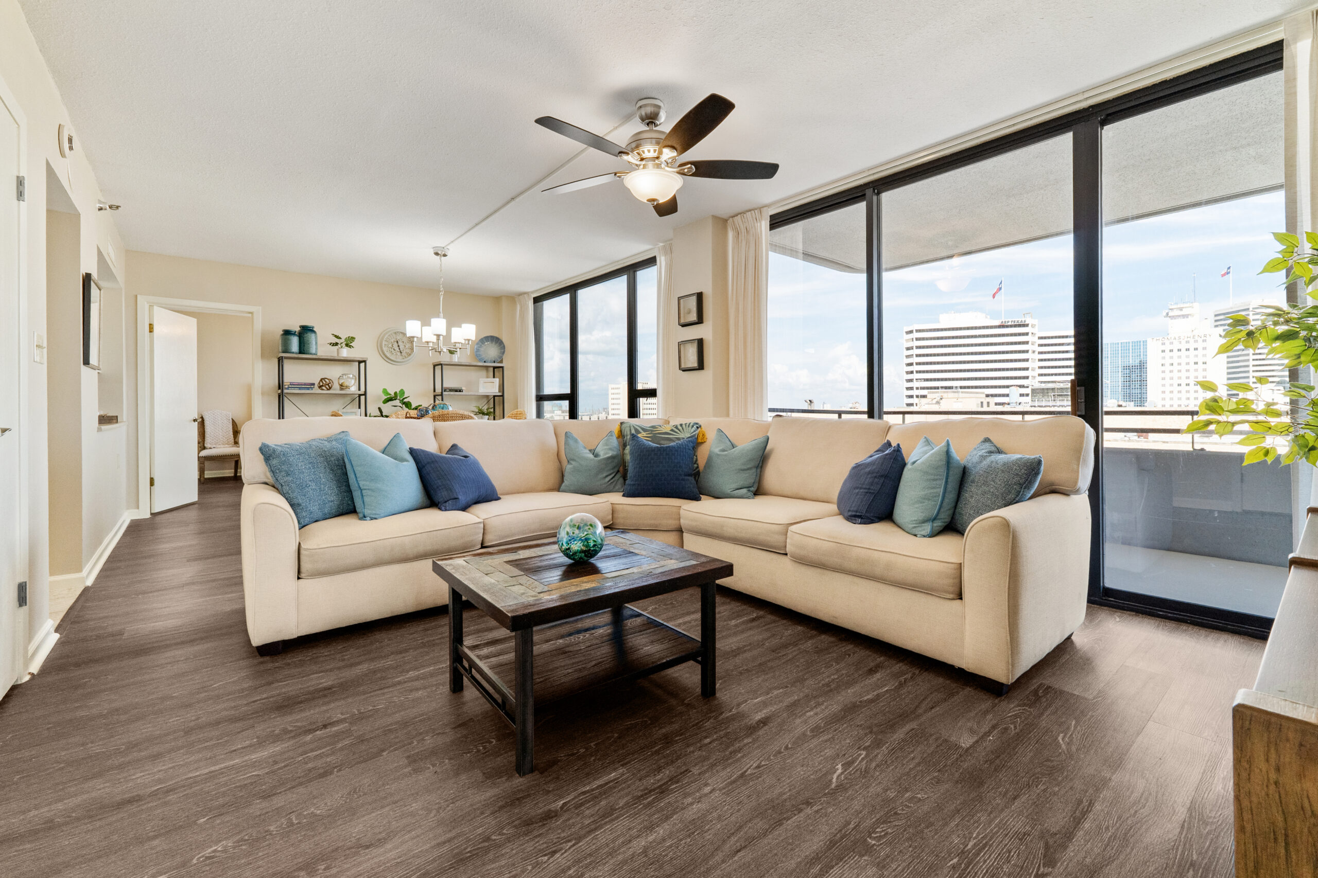 Bright and inviting common area with modern furniture