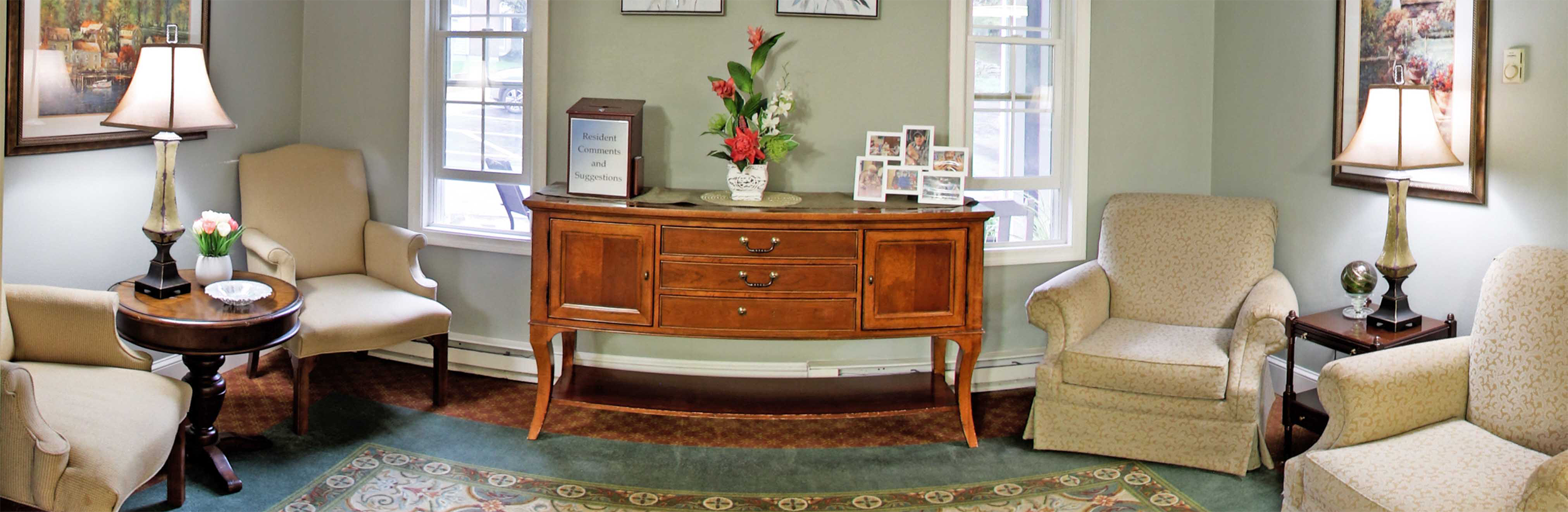 Comfortable common area with seating and decor
