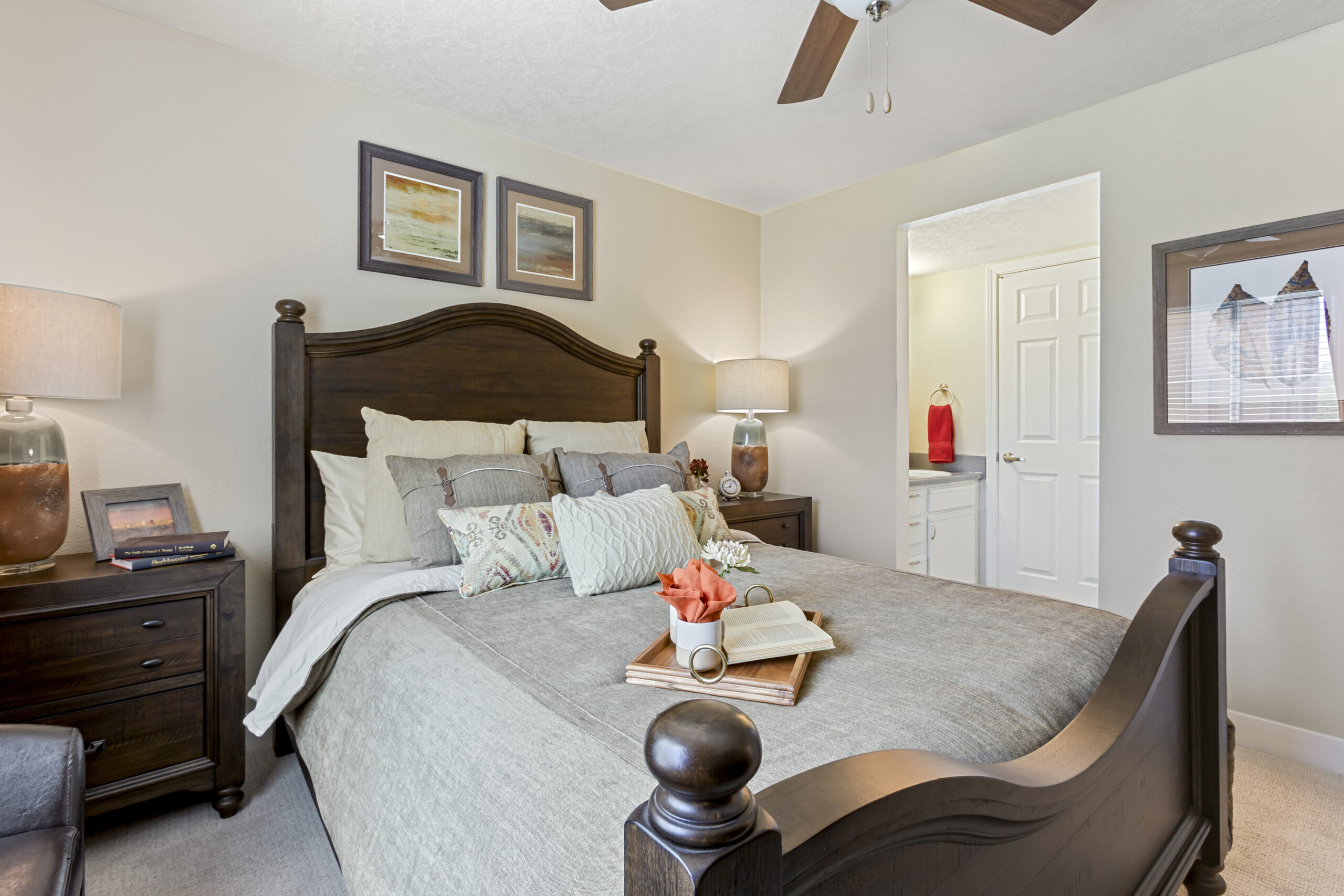Cozy resident bedroom with decor and natural light