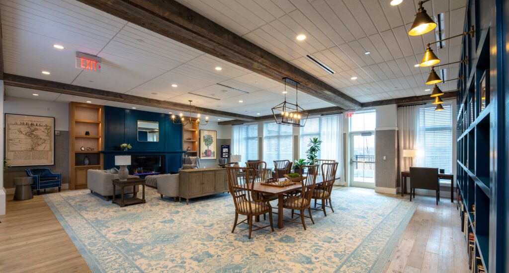 Interior common area with seating and dining table