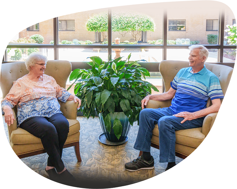 Residents enjoying conversation in a common area