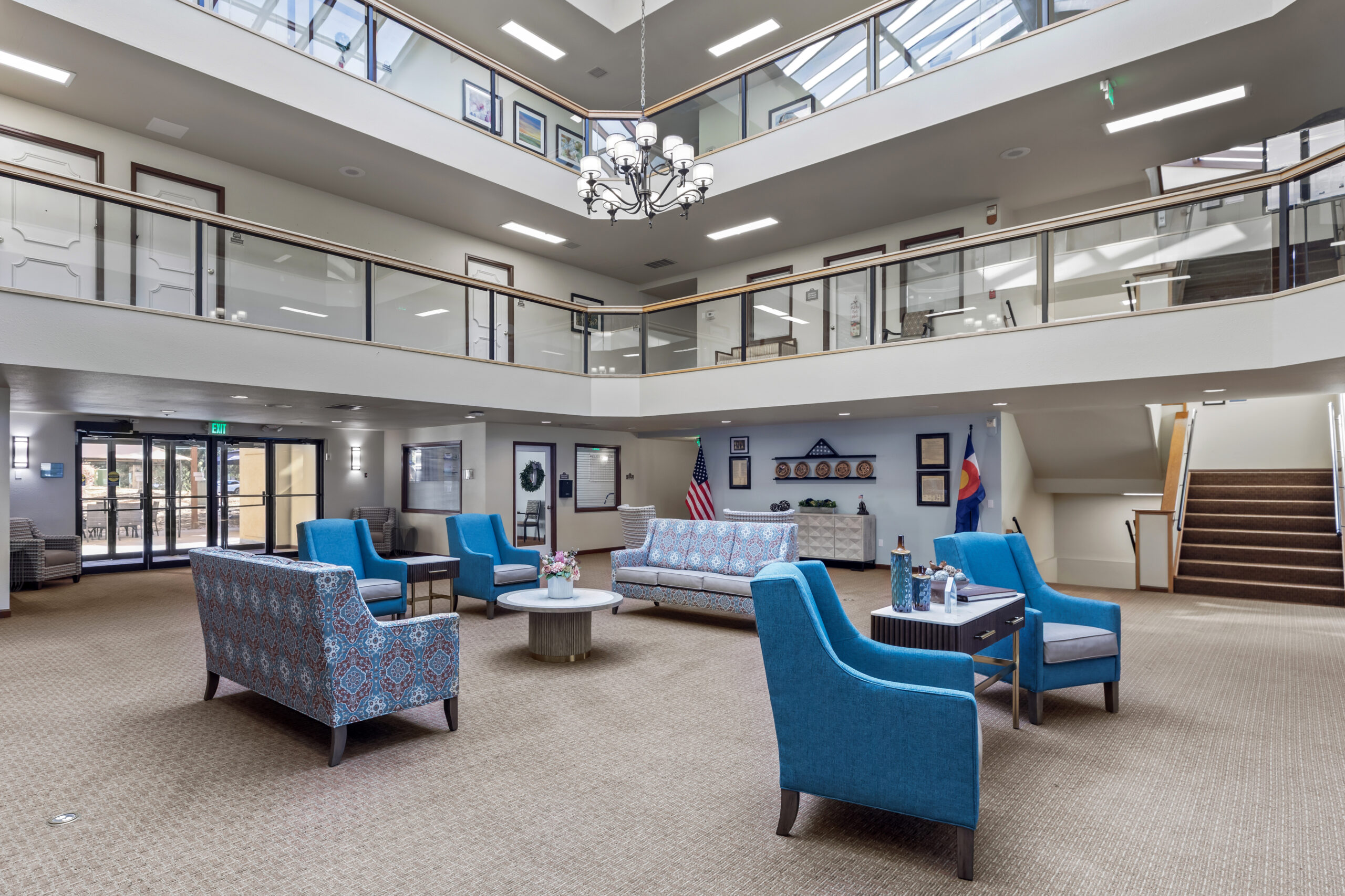 Interior view of a common area with seating