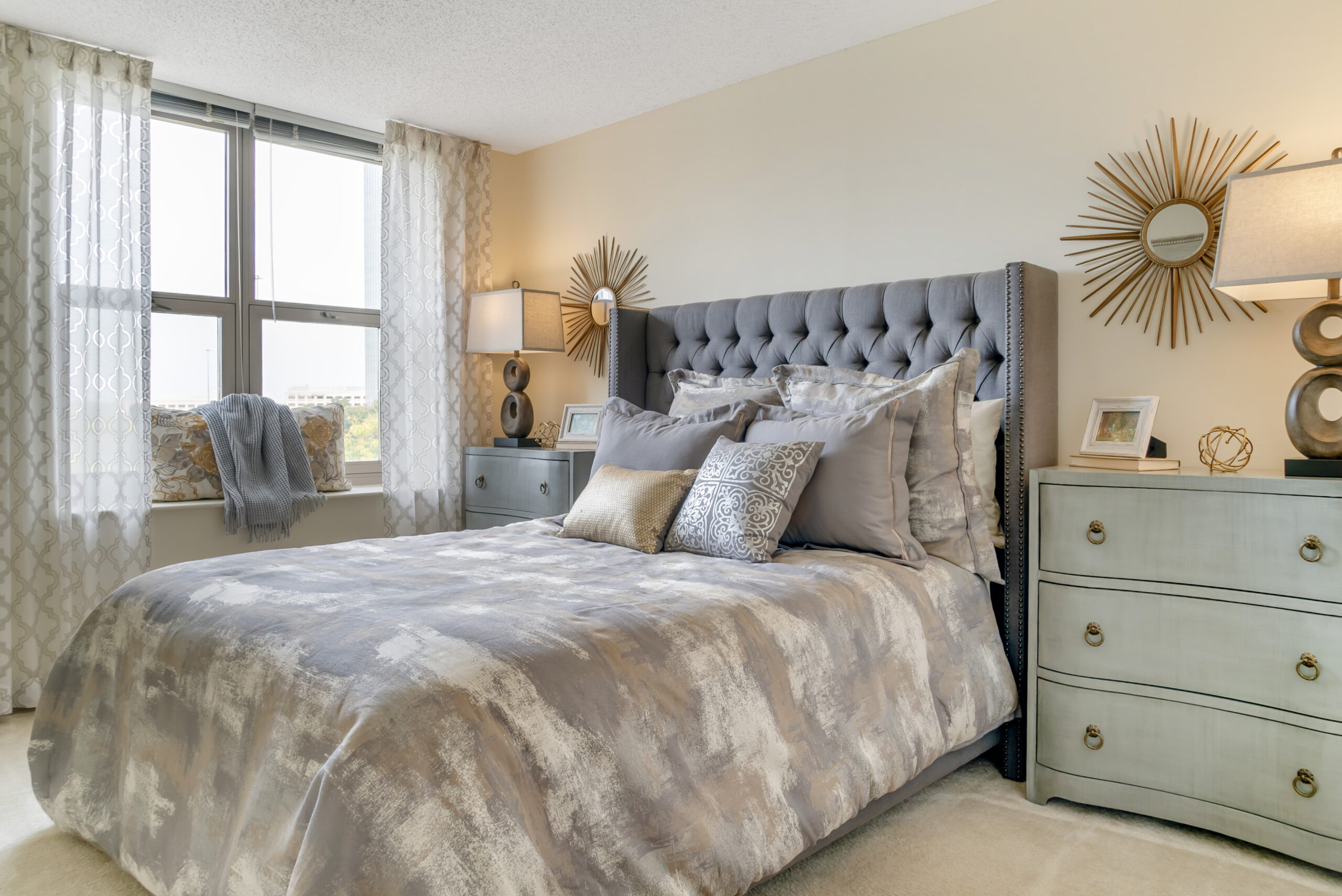 Well-decorated bedroom in assisted living facility