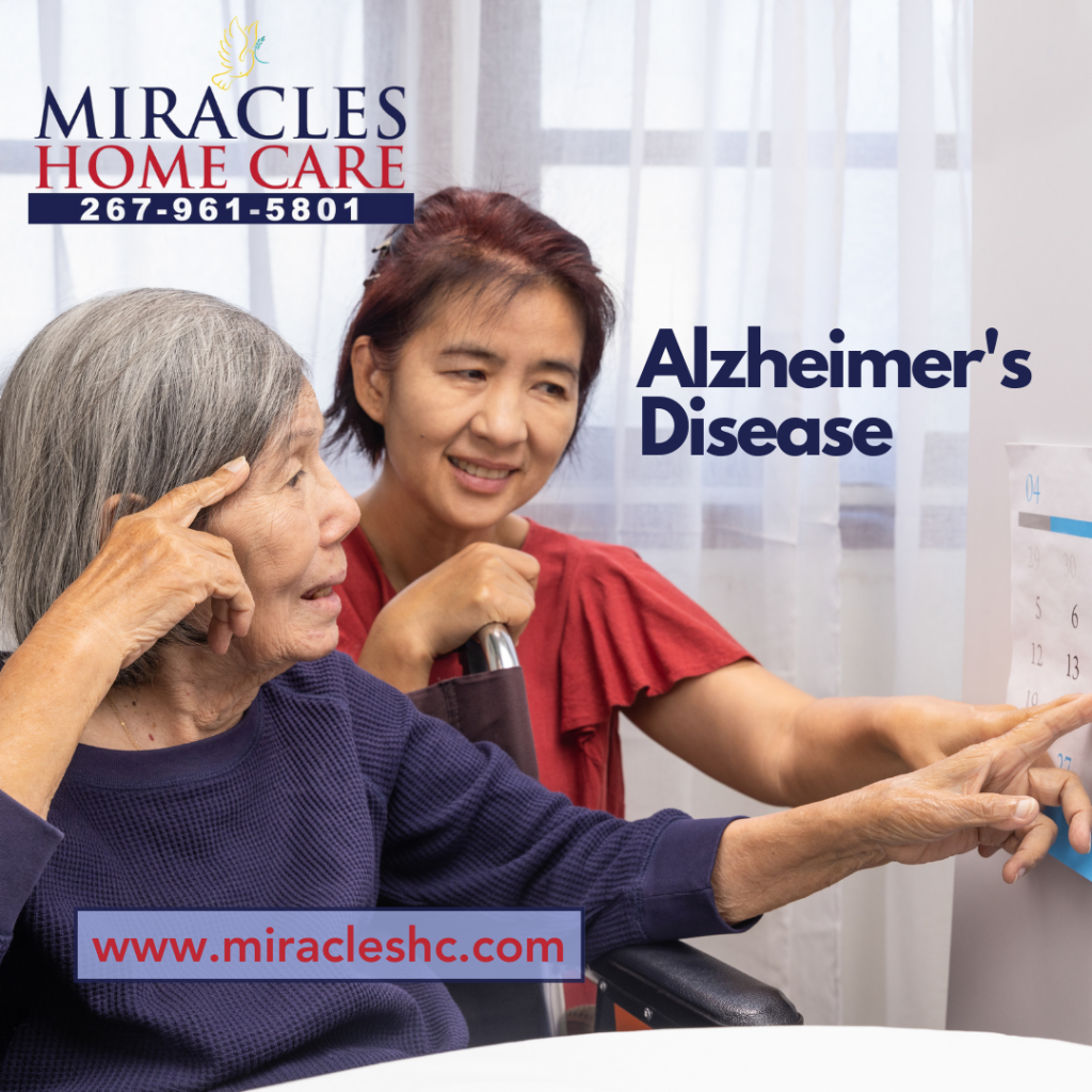 Caregiver assisting an elderly woman with Alzheimer's.