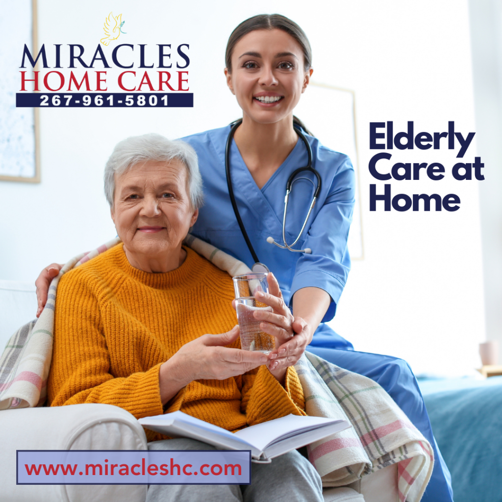 Smiling caregiver with elderly woman at home