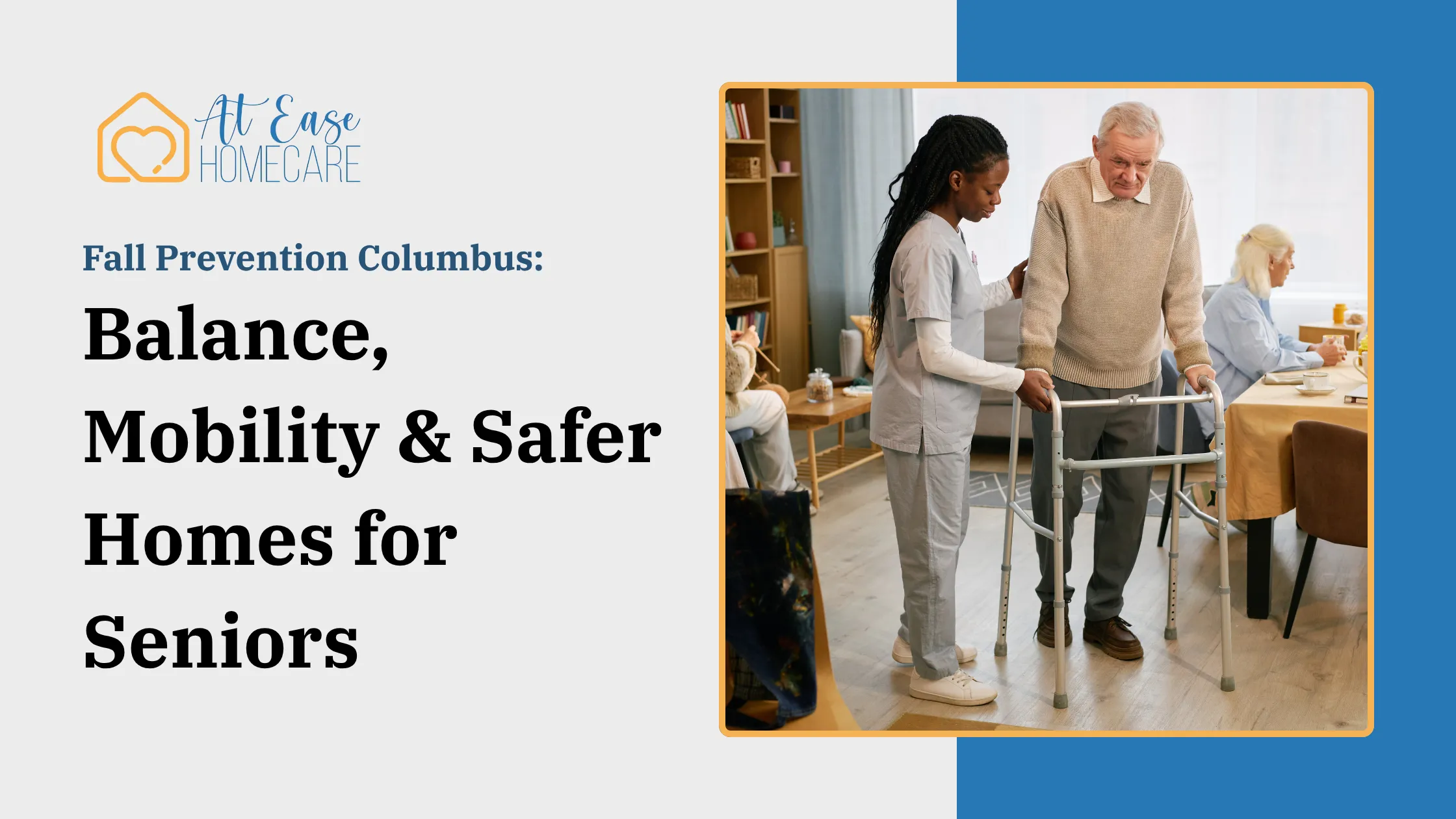 Senior receiving assistance in a common area.