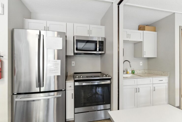 Modern kitchen with stainless steel appliances