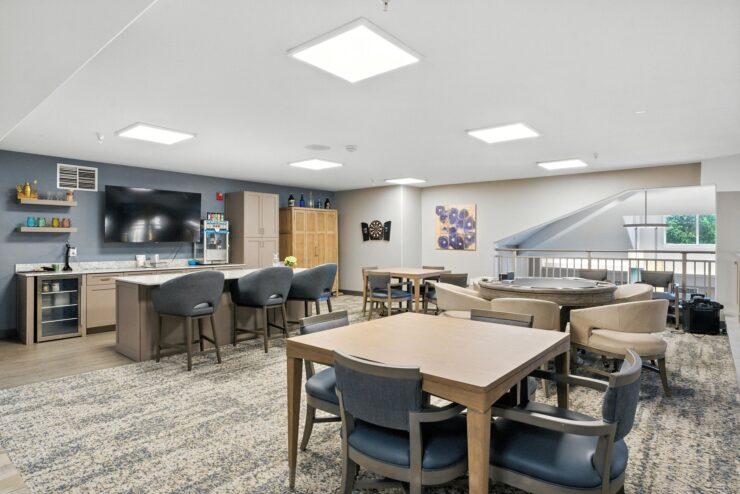 Interior common area with seating and decor.
