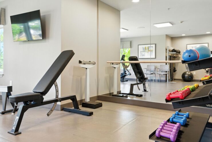 Interior view of a fitness area with equipment