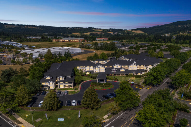 Aerial view of Solista Newberg facility and surrounding area.