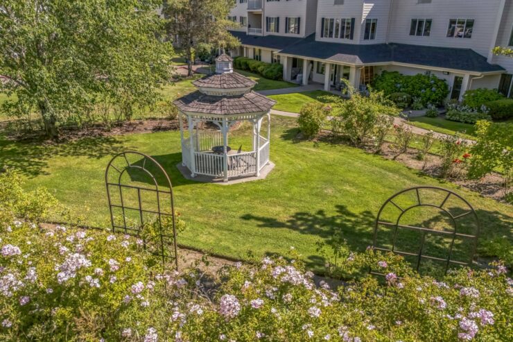 Gazebo in a landscaped garden area
