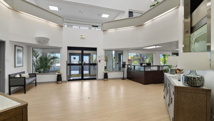 Bright, inviting lobby area of the facility