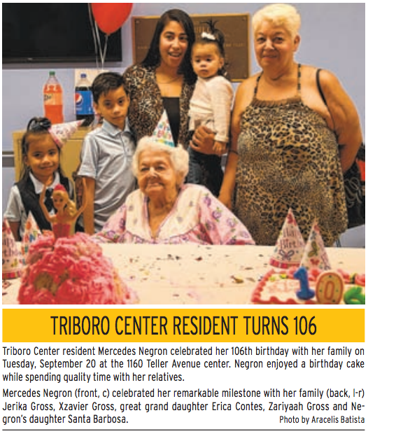 Celebration of a resident's 106th birthday with family.
