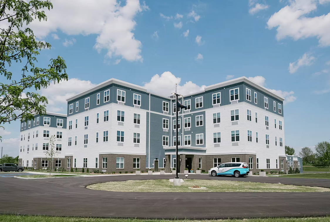 Exterior view of the facility with blue sky