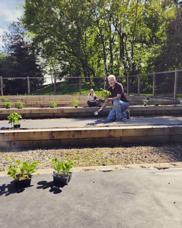 Residents gardening in an outdoor space