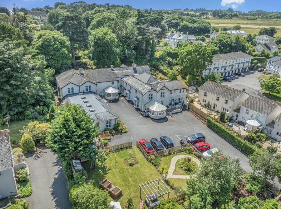 Aerial view of The Orchards Residential Home and surrounding gardens
