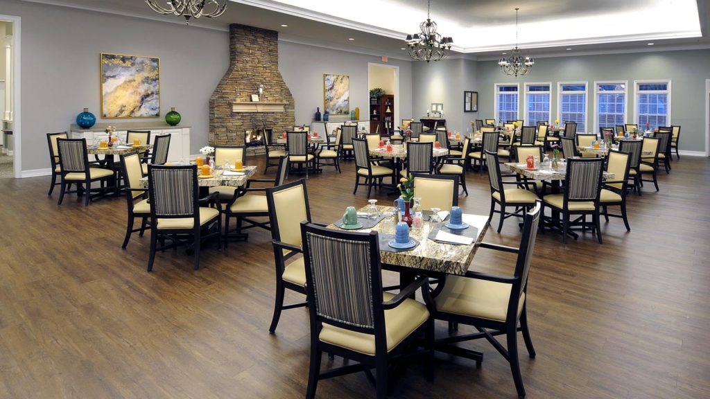Dining area with tables set for meals