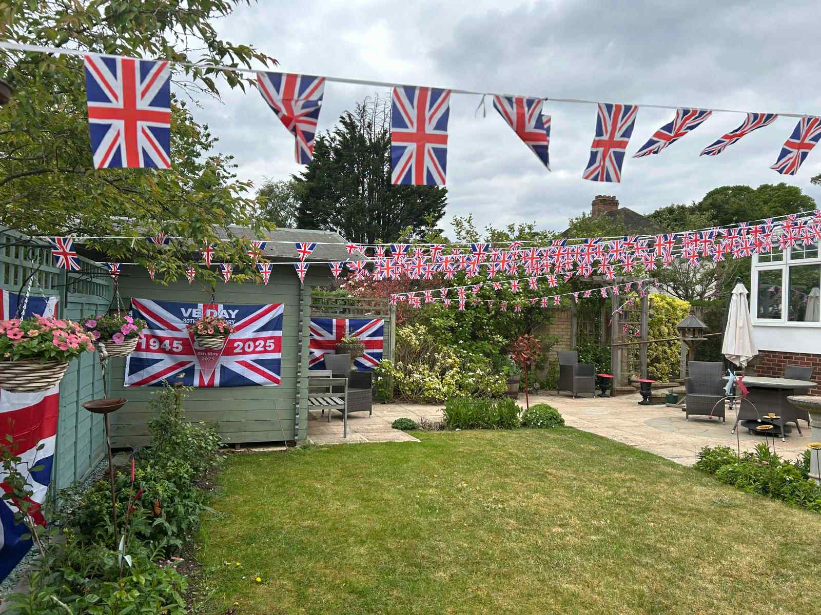 Garden area decorated for VE Day celebration