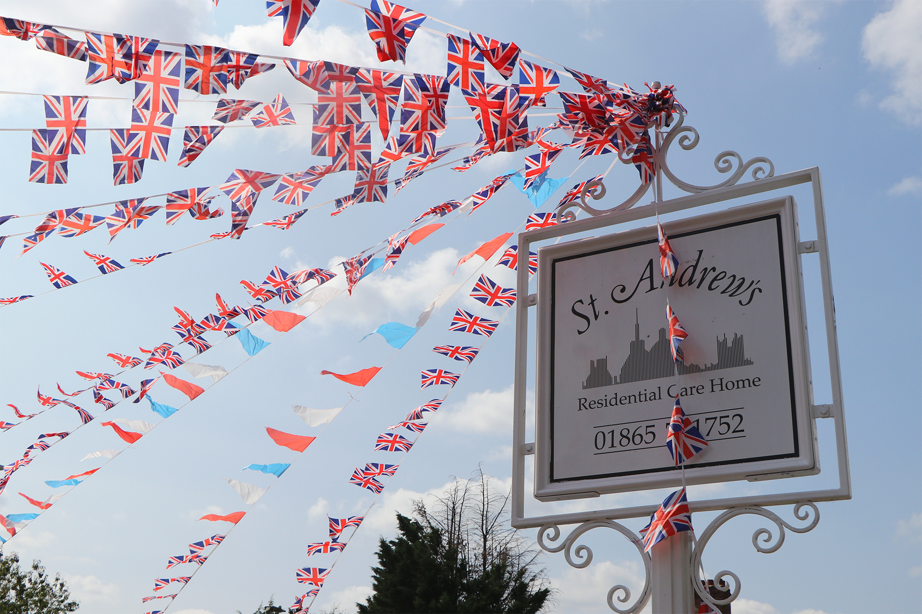 St. Andrew's Residential Care Home sign with decorations