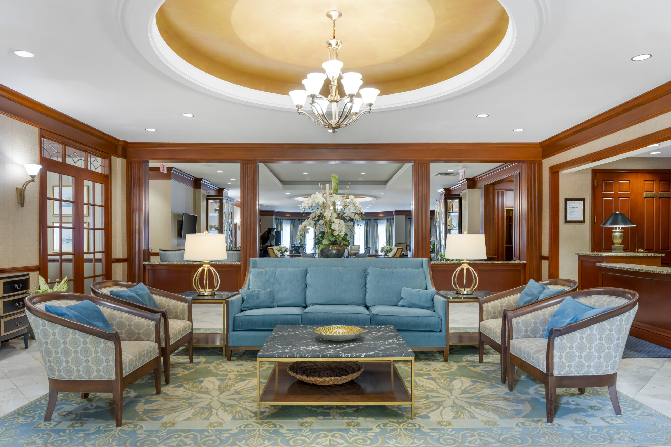 Comfortable lobby area with elegant seating