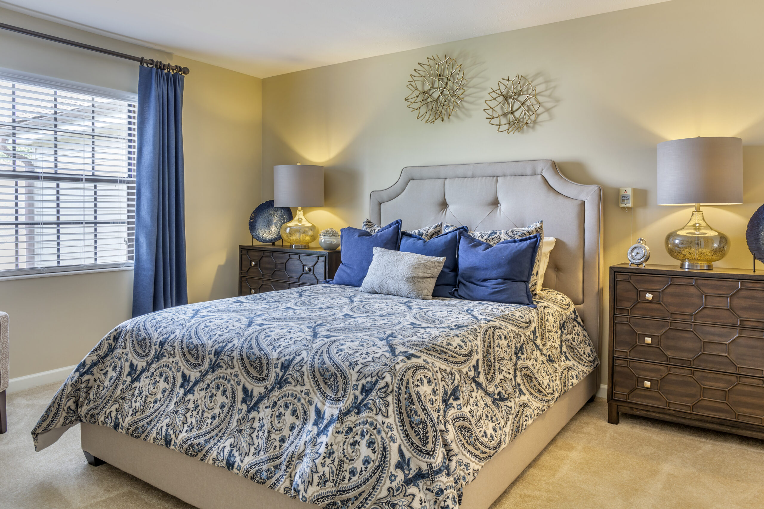 Cozy furnished bedroom in a senior living facility