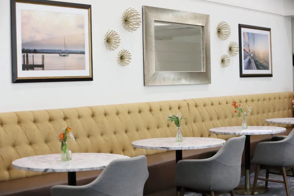 Interior dining area with tables and decor