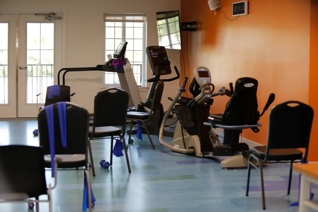 Interior fitness area with exercise equipment