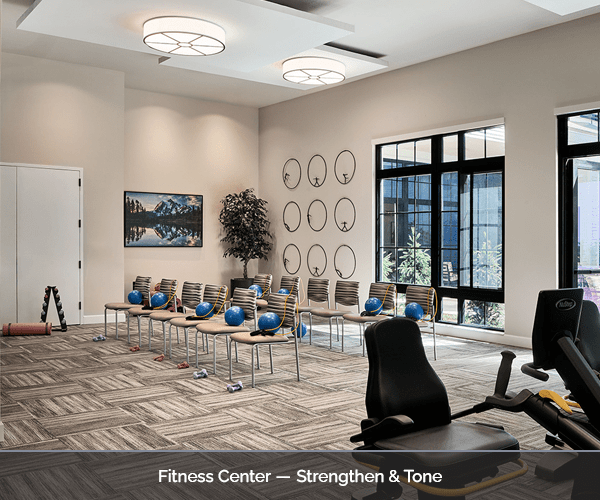 Interior view of a fitness center with exercise equipment