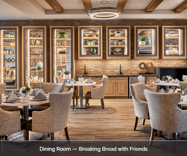 Elegant dining room with tables set for a meal