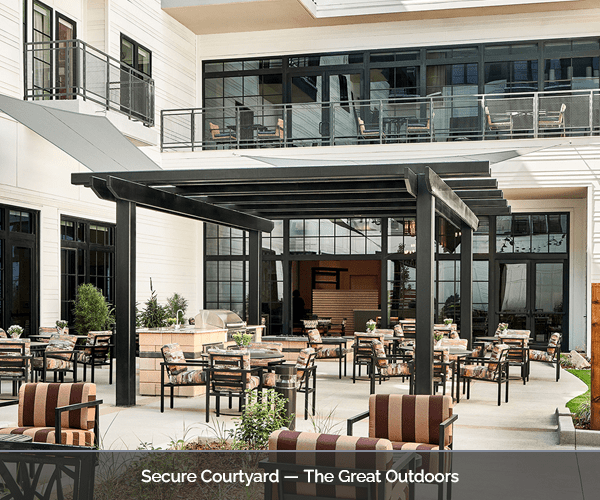 Secure courtyard area with outdoor seating