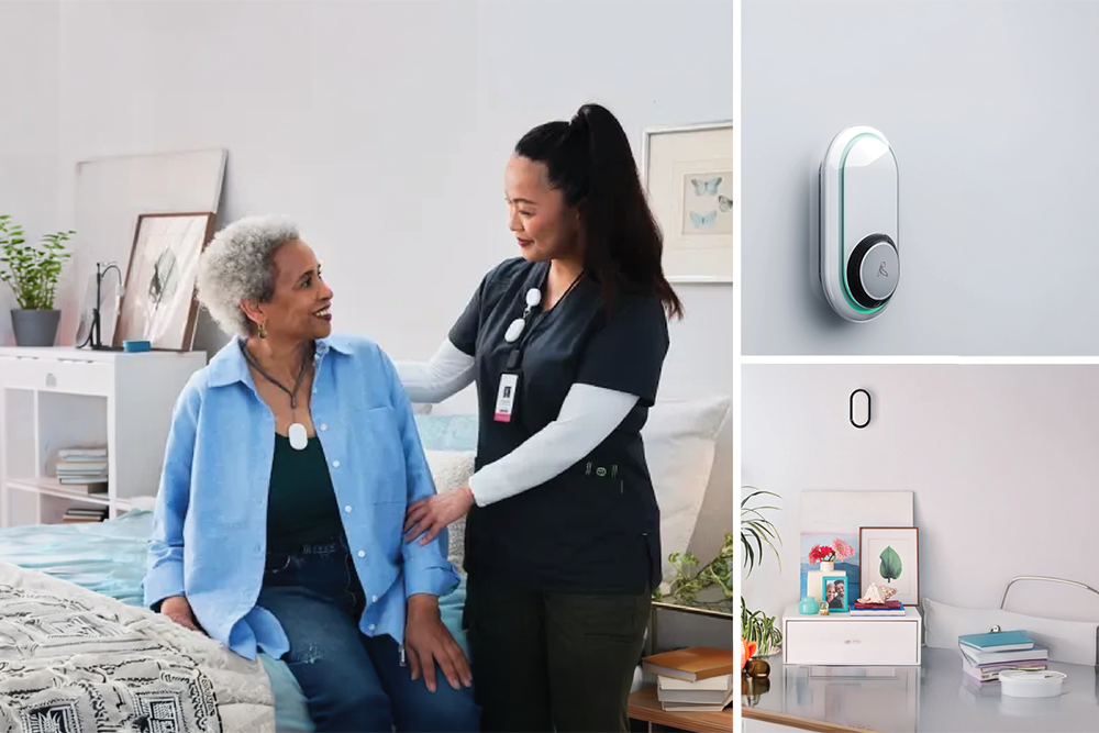 Caregiver assisting a resident in a cozy room