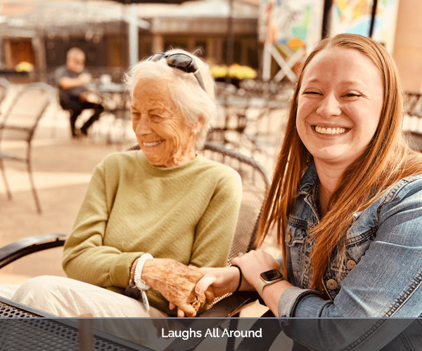 Residents enjoying time outdoors, sharing laughter