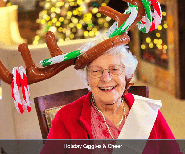 Resident joyfully celebrating the holidays with festive attire