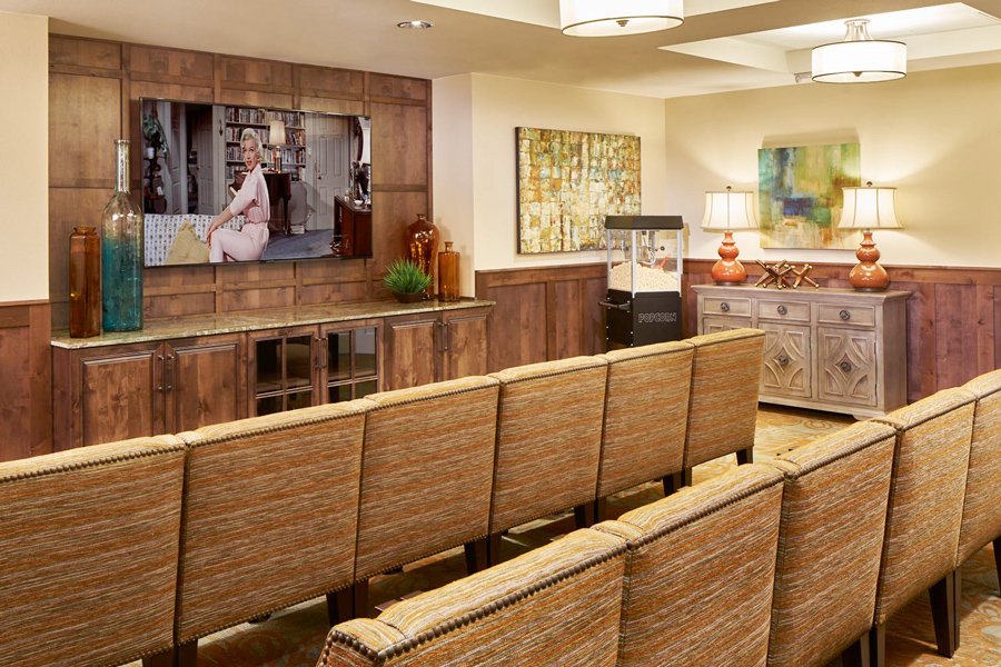Interior lounge area with seating and television