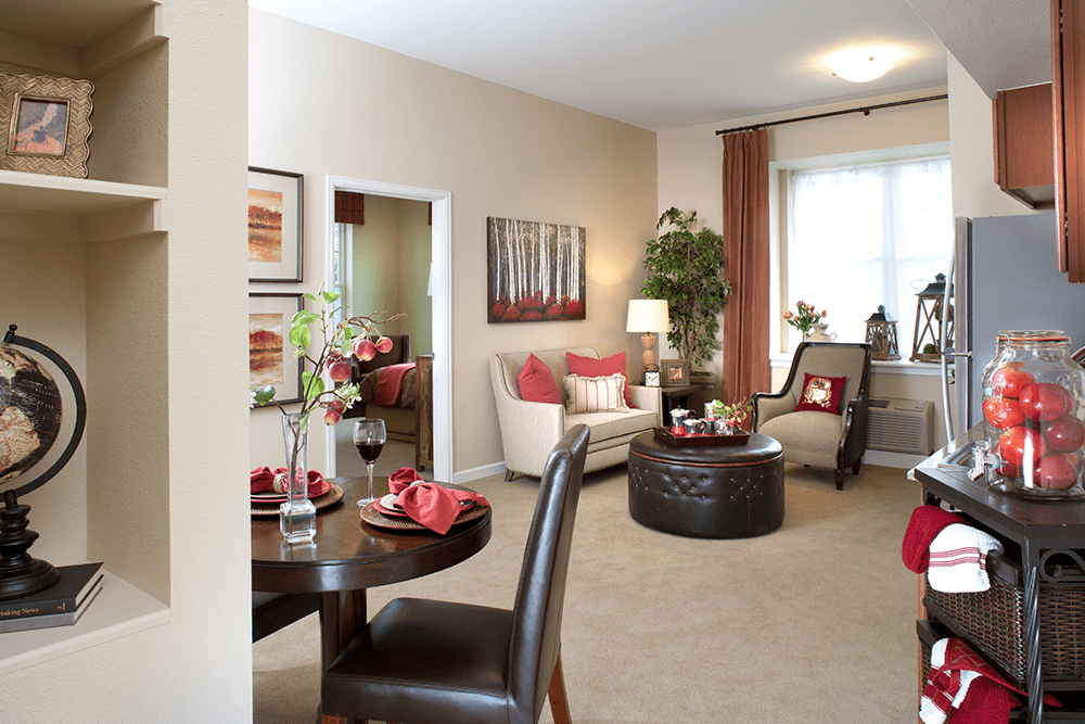 Cozy living room in a senior living apartment