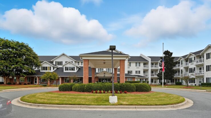 Exterior view of Cadence at Olney facility with gardens