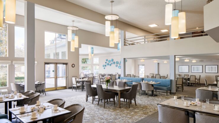 Interior dining area with tables and chairs
