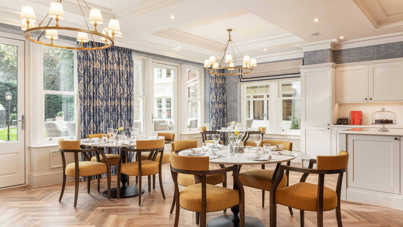 Bright dining room with modern decor and furniture