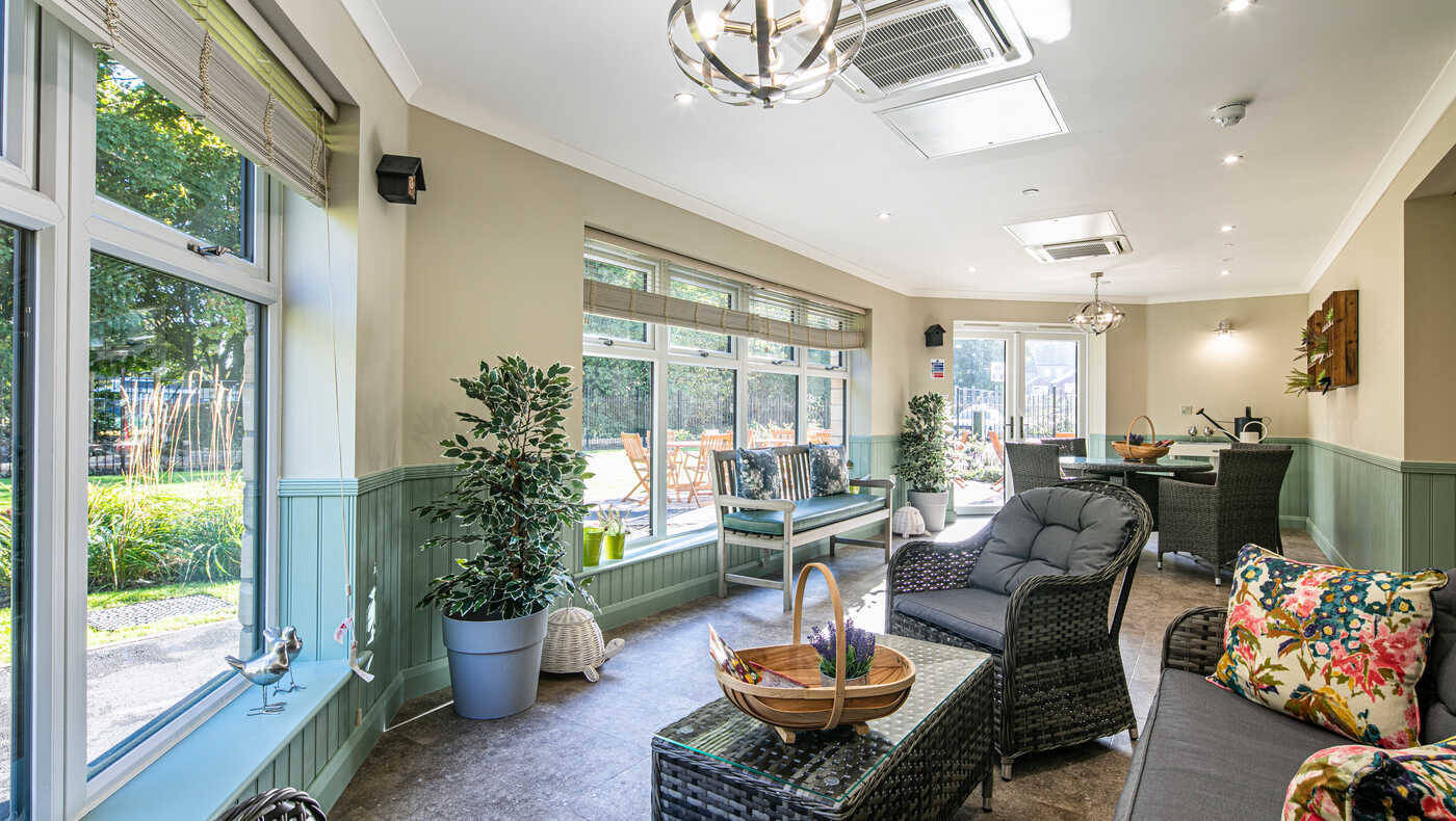 Bright and airy common area with seating