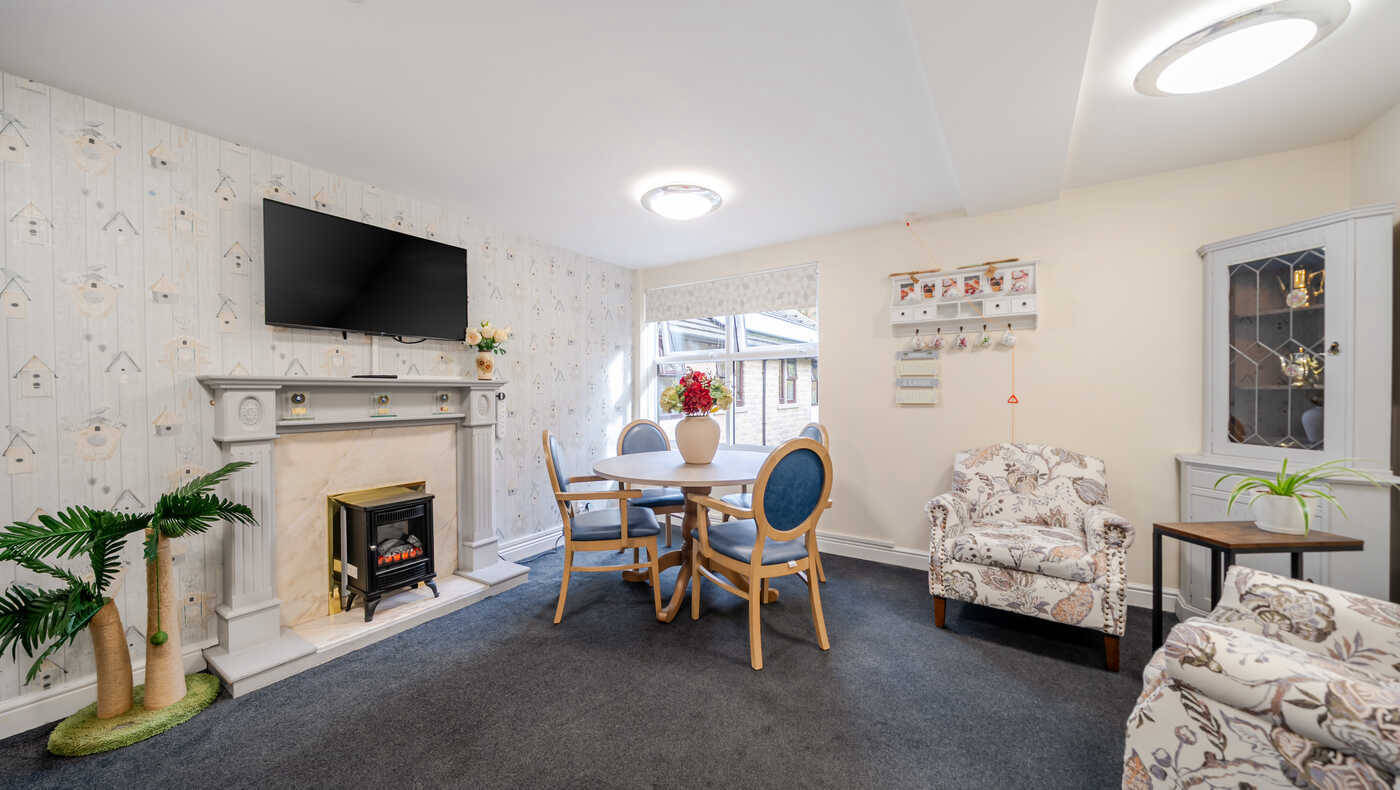 Bright common area with seating and decor