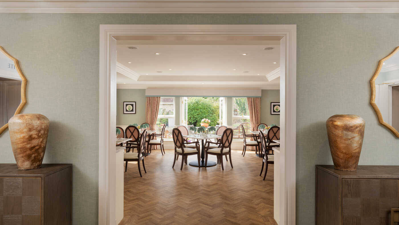 View of a dining room with elegant decor