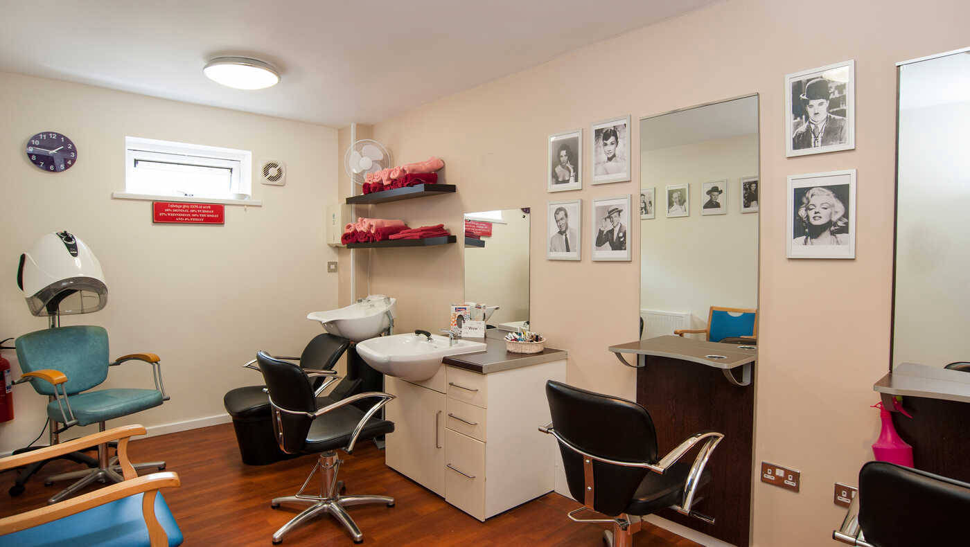 Interior view of a hair salon in the facility