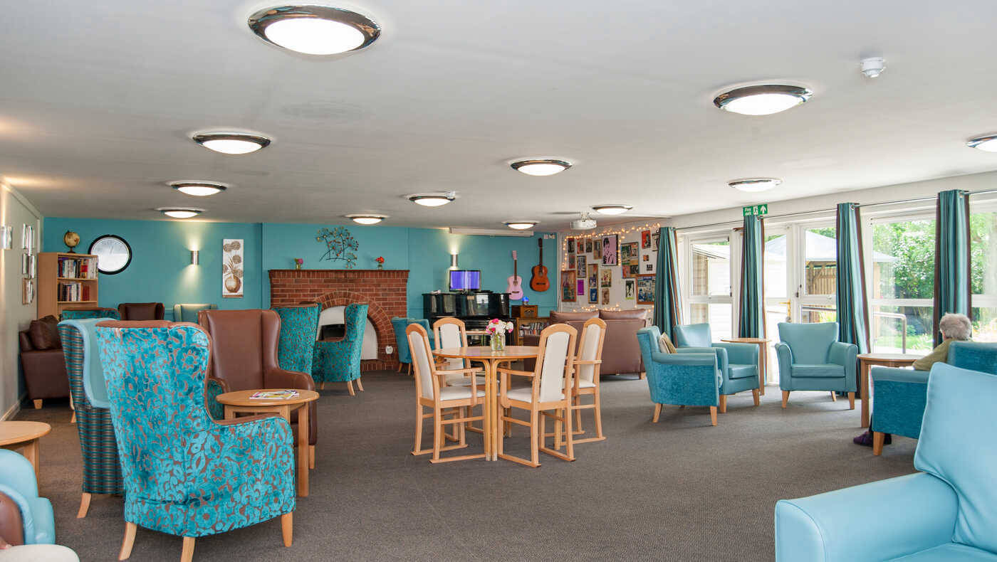 Bright common area with seating and decor