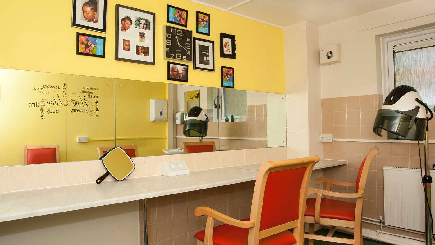 Hair salon area in a senior living facility